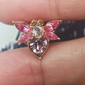 Love Bug Swarovski Swan Heart Insect Pink Scatter Pin Signed